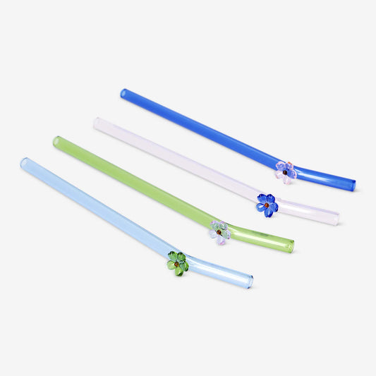 Glass Straws Flowers 4Pcs