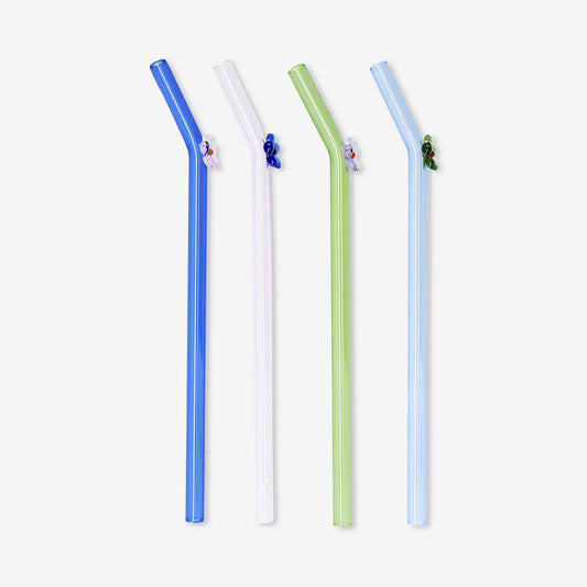 Glass Straws Flowers 4Pcs