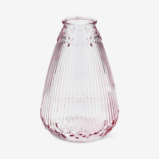 Vase Glass W. Flower Embossment