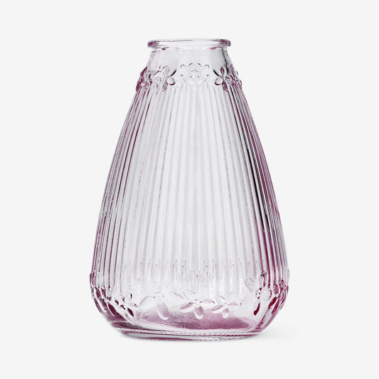 Vase Glass W. Flower Embossment