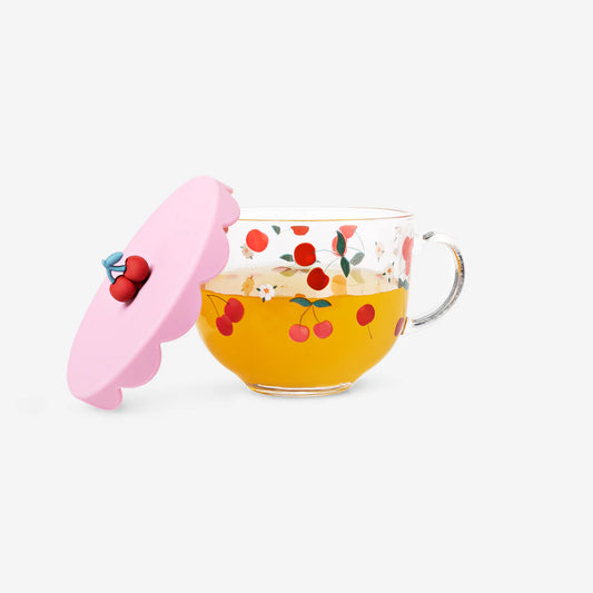 Mug With Silicone Lid And Cherry Print
