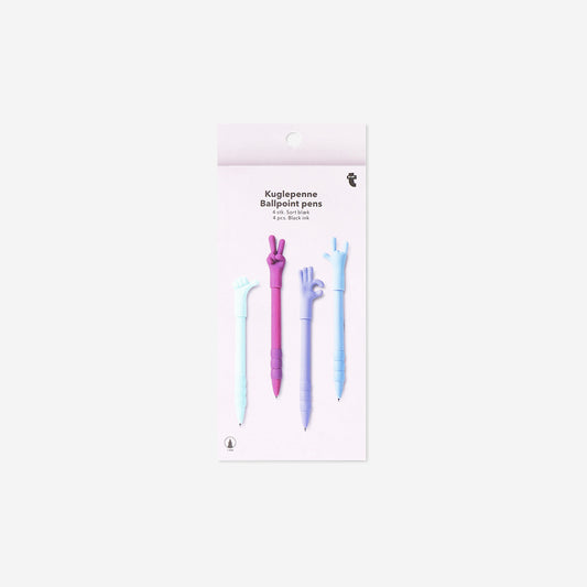 Pens Ballpoint W. Hand Signs 4 Pcs
