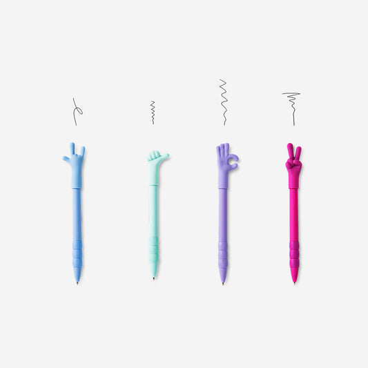 Pens Ballpoint W. Hand Signs 4 Pcs