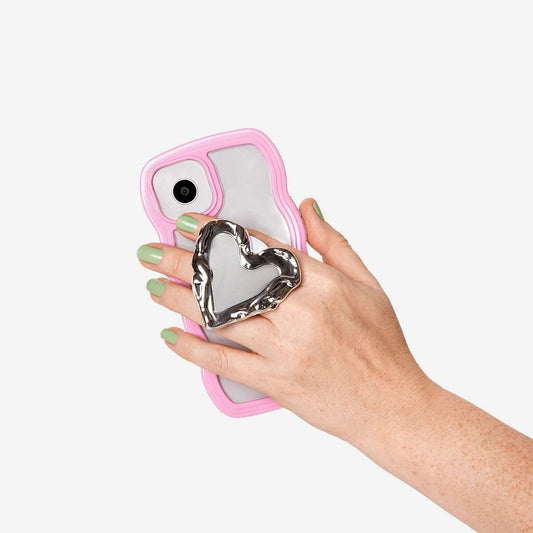 Holder Pop Out For Phone Heart Silver