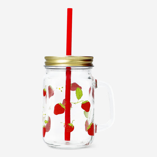 Jar 450Ml W Lid & Handle And Straw W Pri