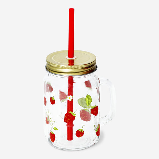 Jar 450Ml W Lid & Handle And Straw W Pri