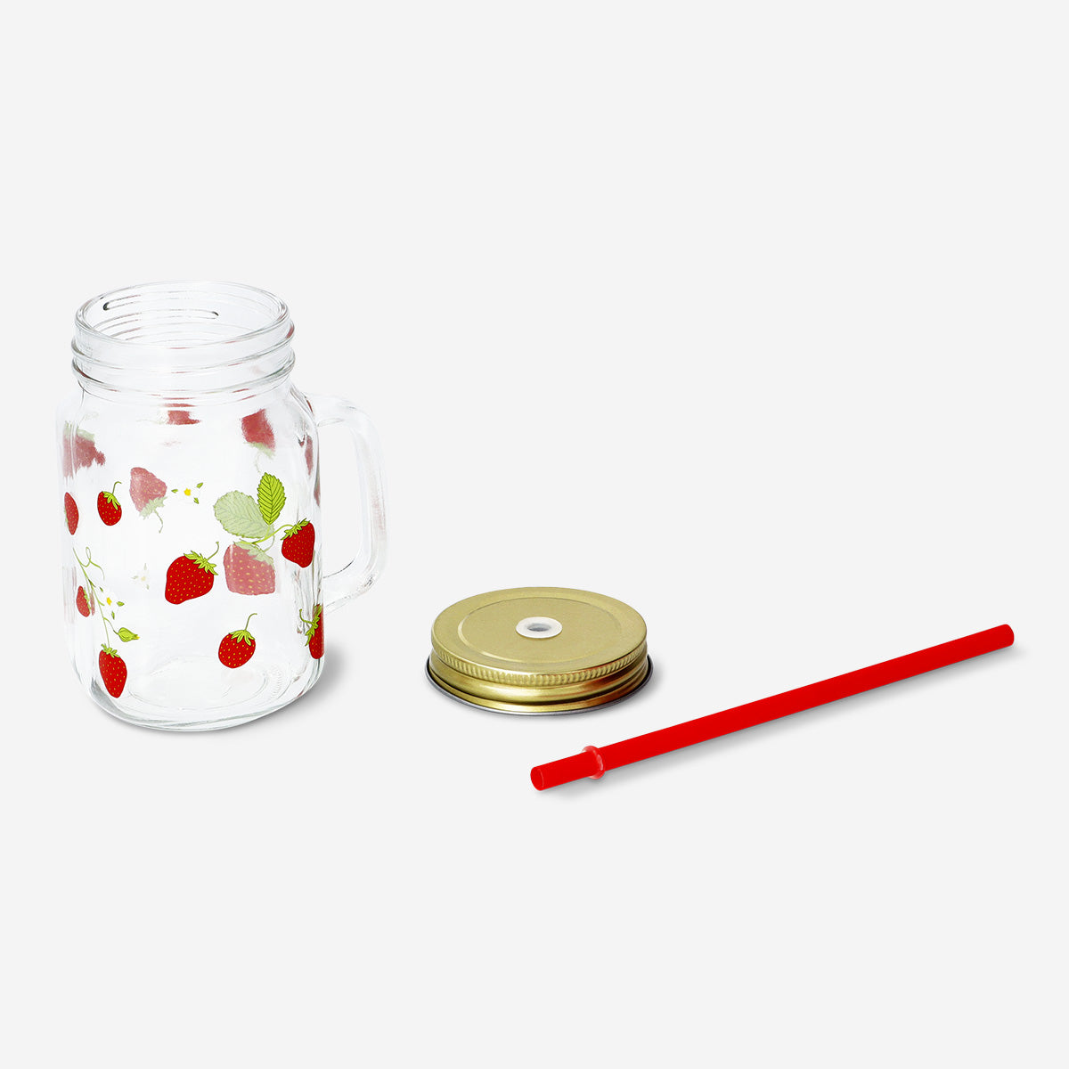Jar 450Ml W Lid & Handle And Straw W Pri