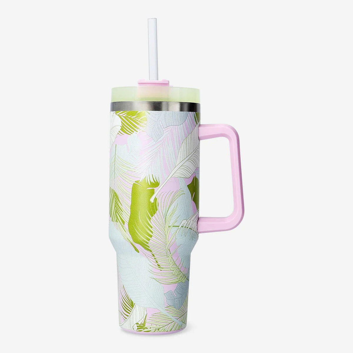 Tumbler With Handle Large Ss Palm Leaves