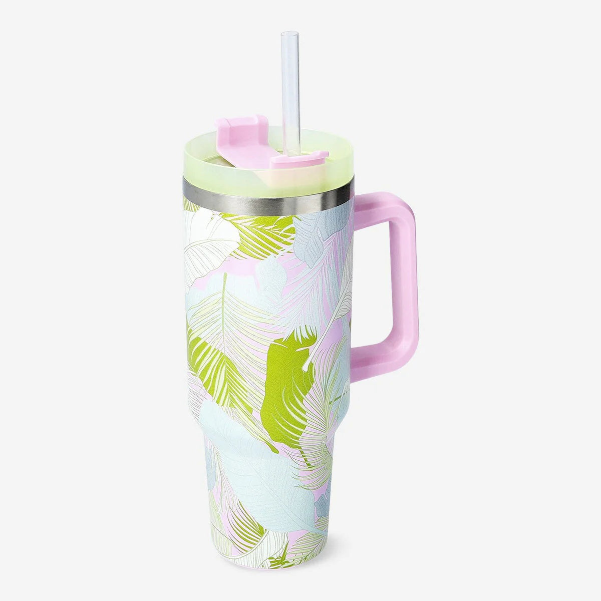 Tumbler With Handle Large Ss Palm Leaves