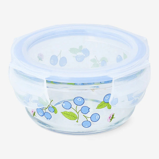 Container Glass Round Shape W Lid Bluebe