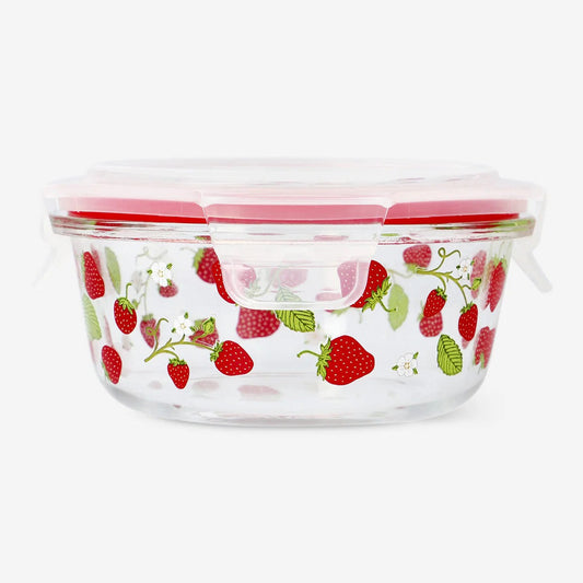 Container Glass Round Shape W Lid Strawb