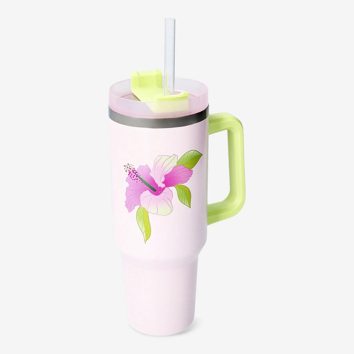 Tumbler With Handle Large Ss Tropical Fl