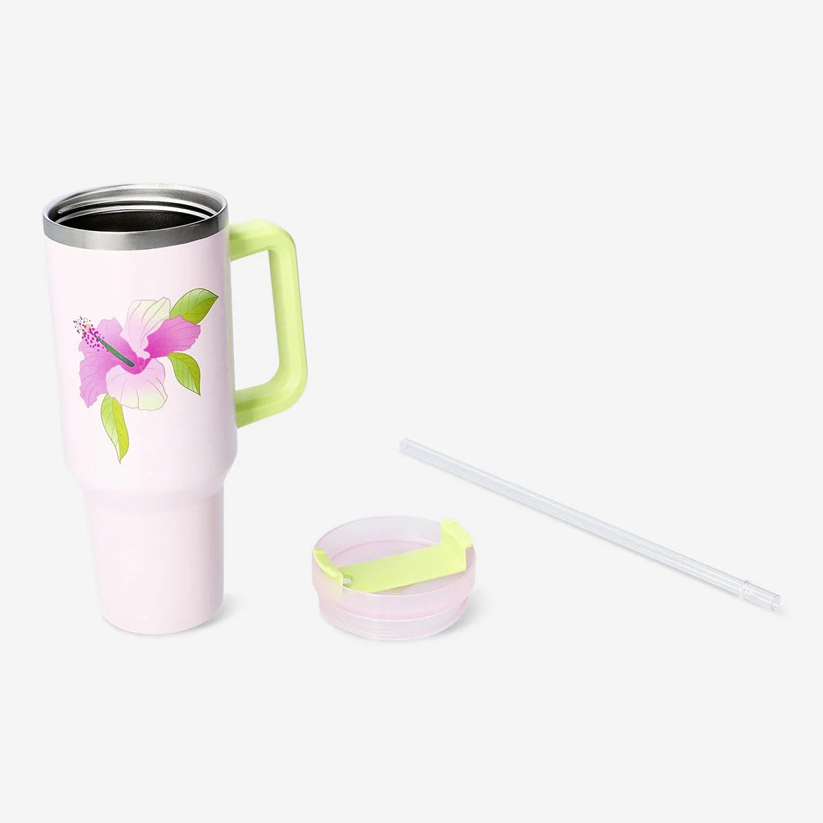 Tumbler With Handle Large Ss Tropical Fl