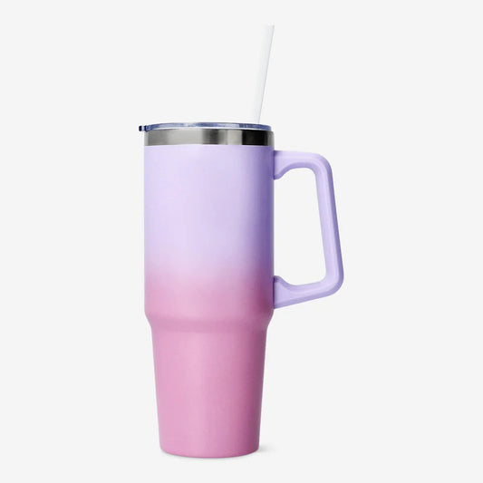 Tumbler W Handle And Straw Gradient Purp