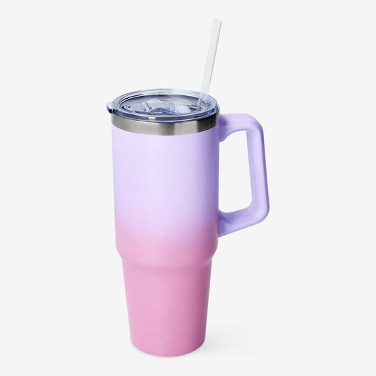 Tumbler W Handle And Straw Gradient Purp