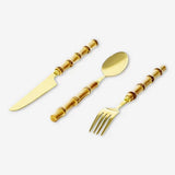 Cutlery Set Bamboo Handle Golden Ss 3Pc