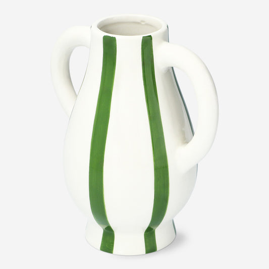 Vase with Handle Stripes Green