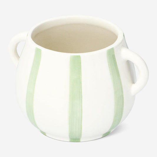 Flowerpot with Stripes Green