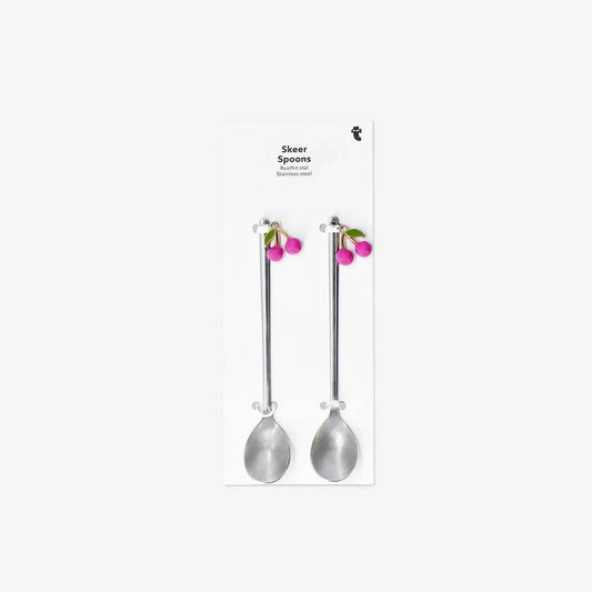 Spoon Desert Silver Cherry 2 Pcs Pink