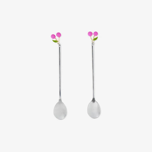 Spoon Desert Silver Cherry 2 Pcs Pink