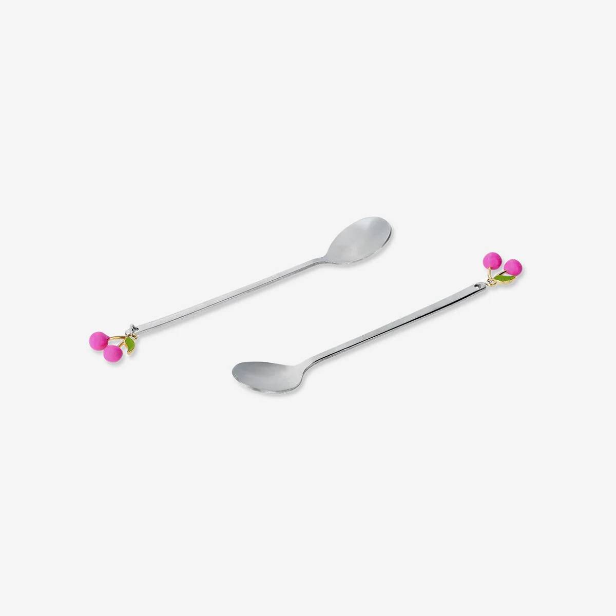 Spoon Desert Silver Cherry 2 Pcs Pink