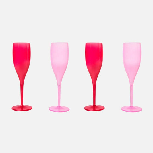 Champagne Glasses Plastic Pink Set 4Pc