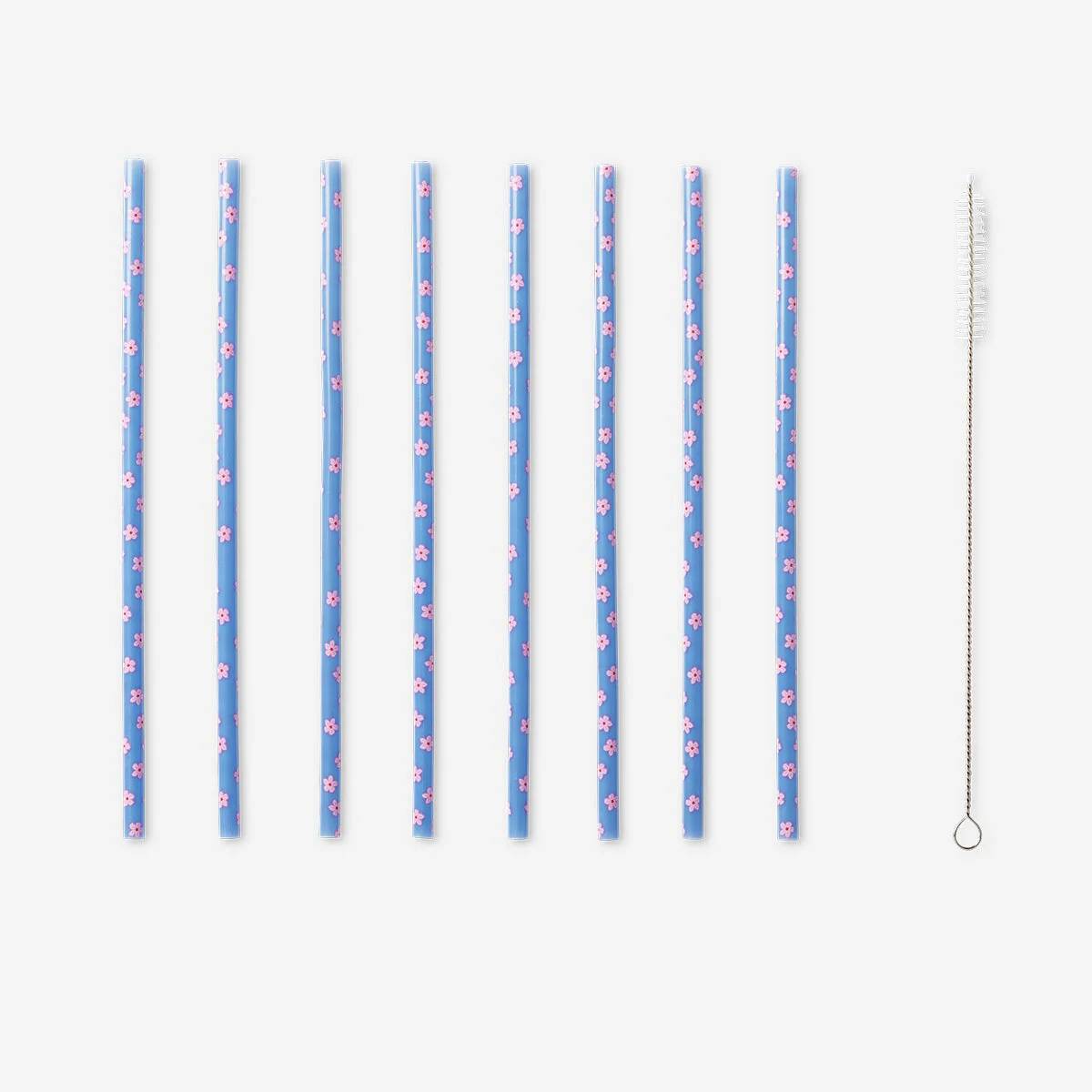 Straws With Pink Print 8Pc