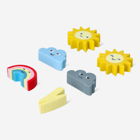 Erasers Sun, Cloud, Rainbow & Light 6Pcs