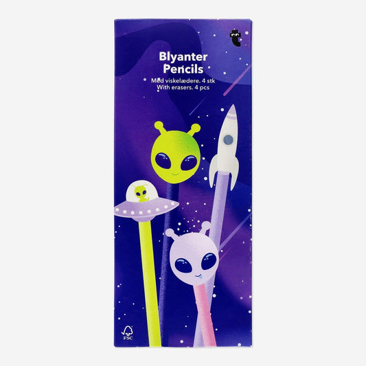 Pencils with Erasers Out Of This World 4 Pcs