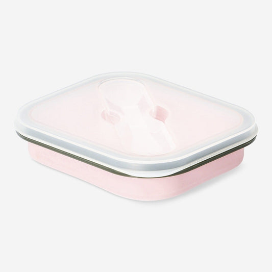 Lunch Box Collapsible with Spoon Fork Silicone 600ml Pink