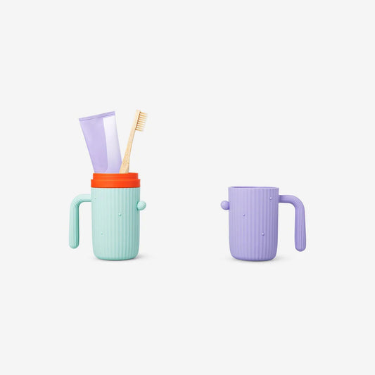 Holder For Toothbrushes + Toothpaste In Dual Cup Case Cactus