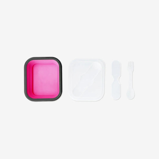 Lunch Box Collapsible W Spoon Fork Silicone 600Ml Pink