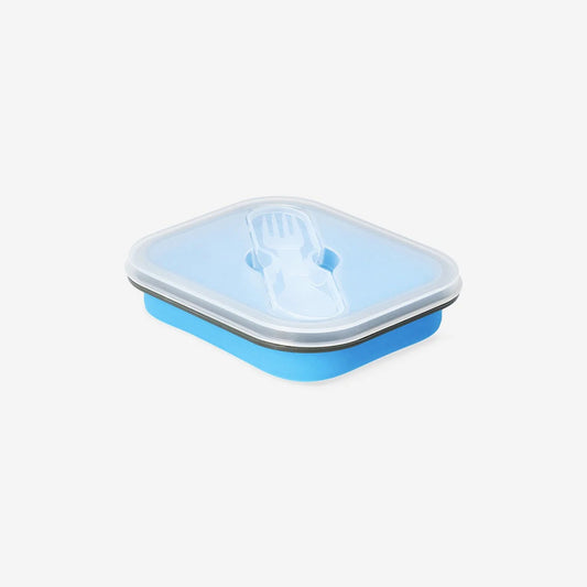 Lunch Box Collapsible W Spoon Fork Silicone 600Ml Blue