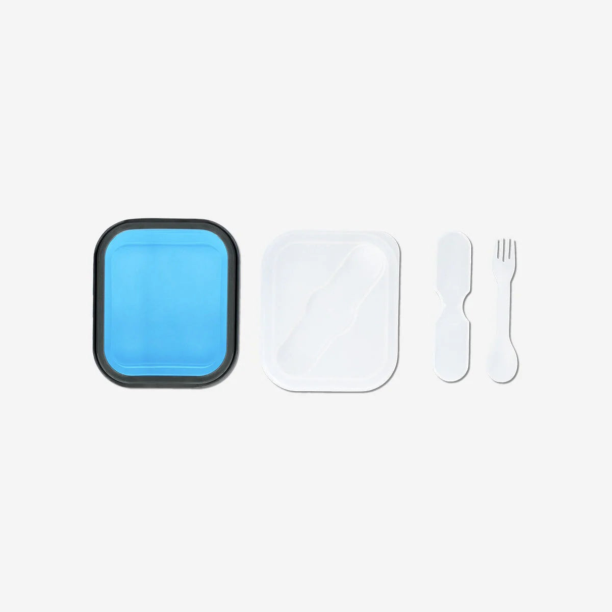 Lunch Box Collapsible W Spoon Fork Silicone 600Ml Blue