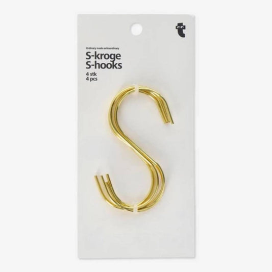 S-Hook Iron 4 Pcs Set Brassed Gold