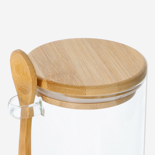 Jar Wspoon&Lid 8.5X8.5X10.6 Bamboo&Glass