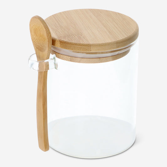 Jar Wspoon&Lid 8.5X8.5X10.6 Bamboo&Glass