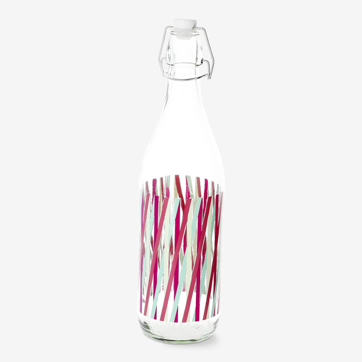 Glass Flask with Patent Lid Large Stripes Multicolored