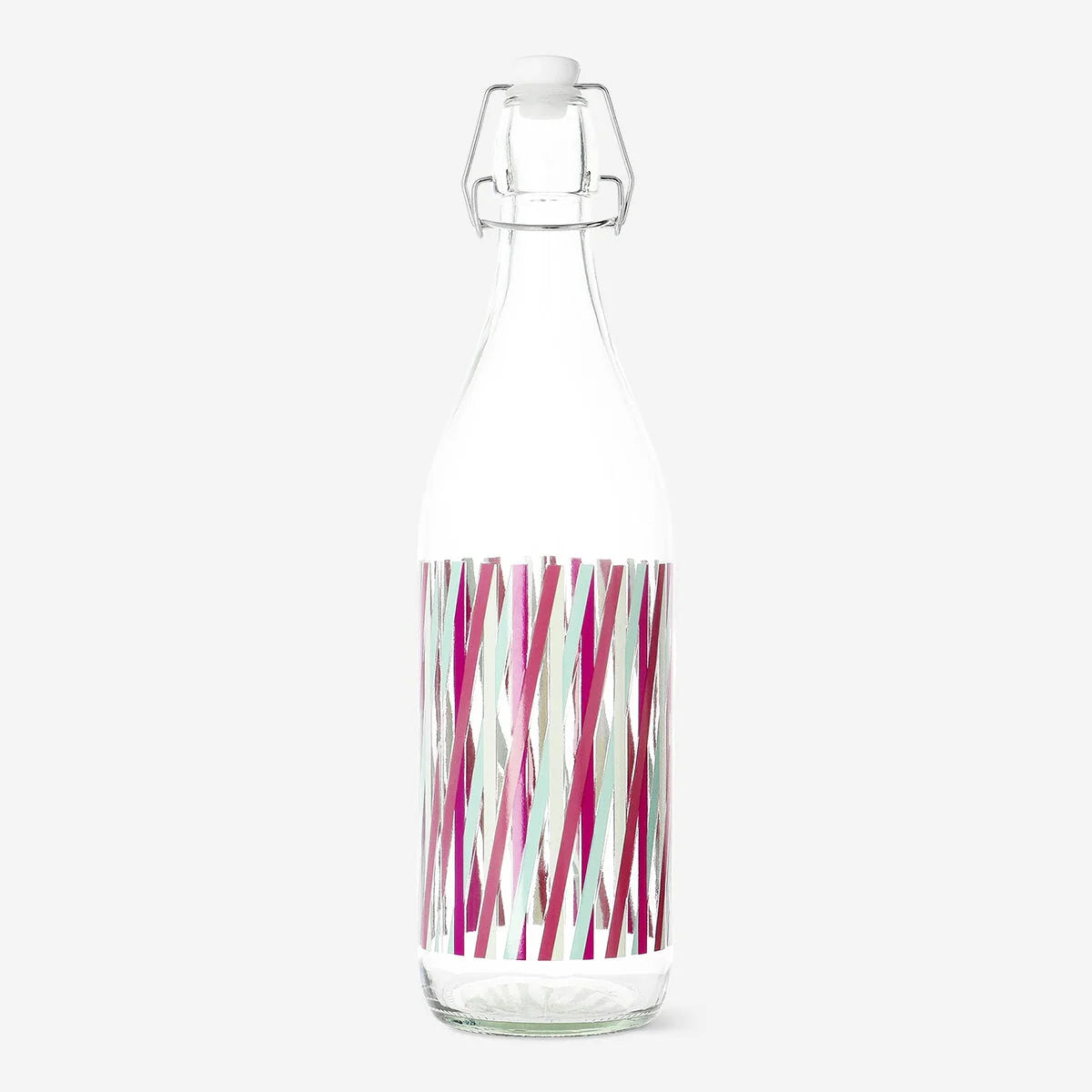 Glass Flask with Patent Lid Large Stripes Multicolored