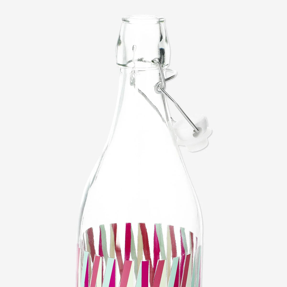 Glass Flask with Patent Lid Large Stripes Multicolored