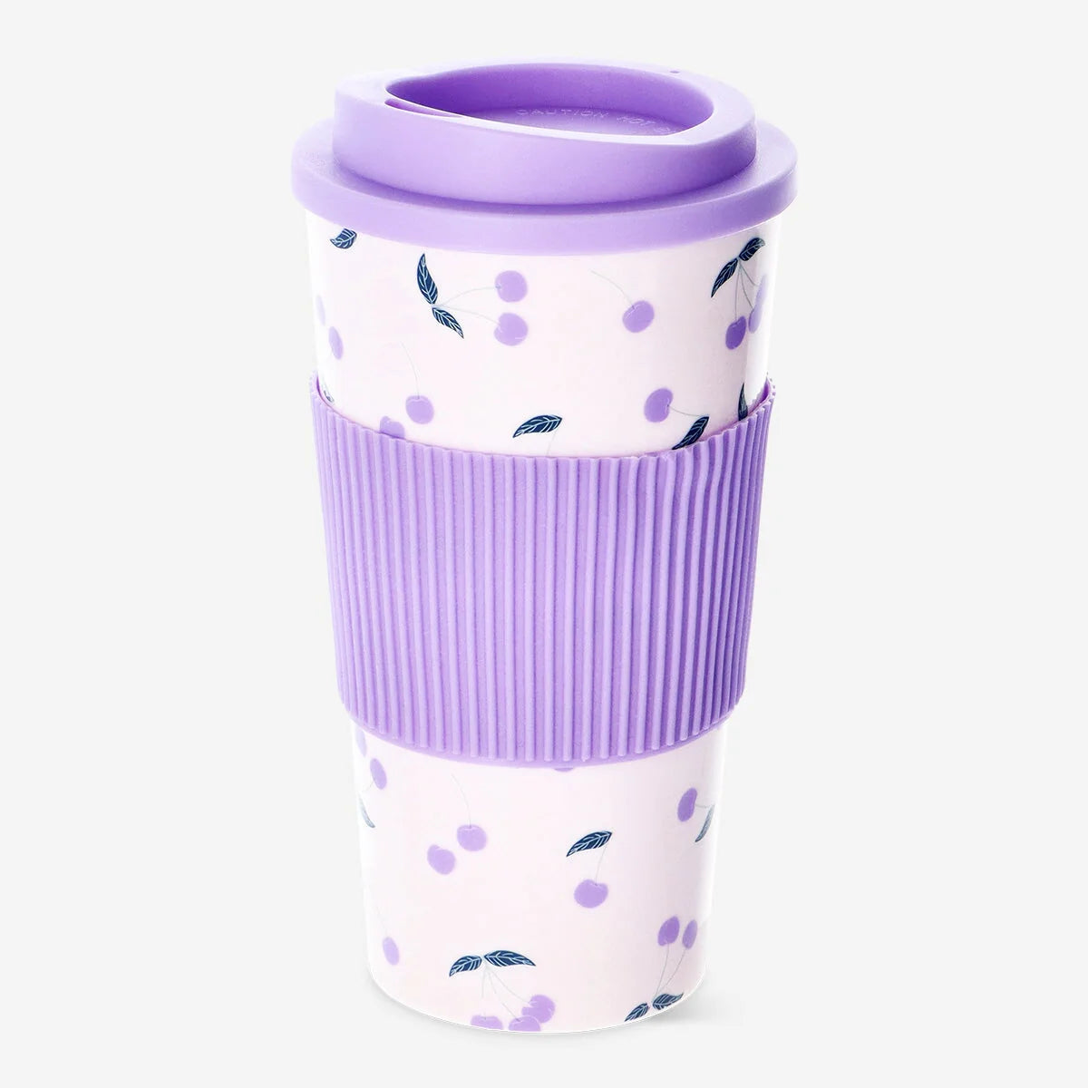 Mug To Go with Lid Cherry Print 450ml Purple