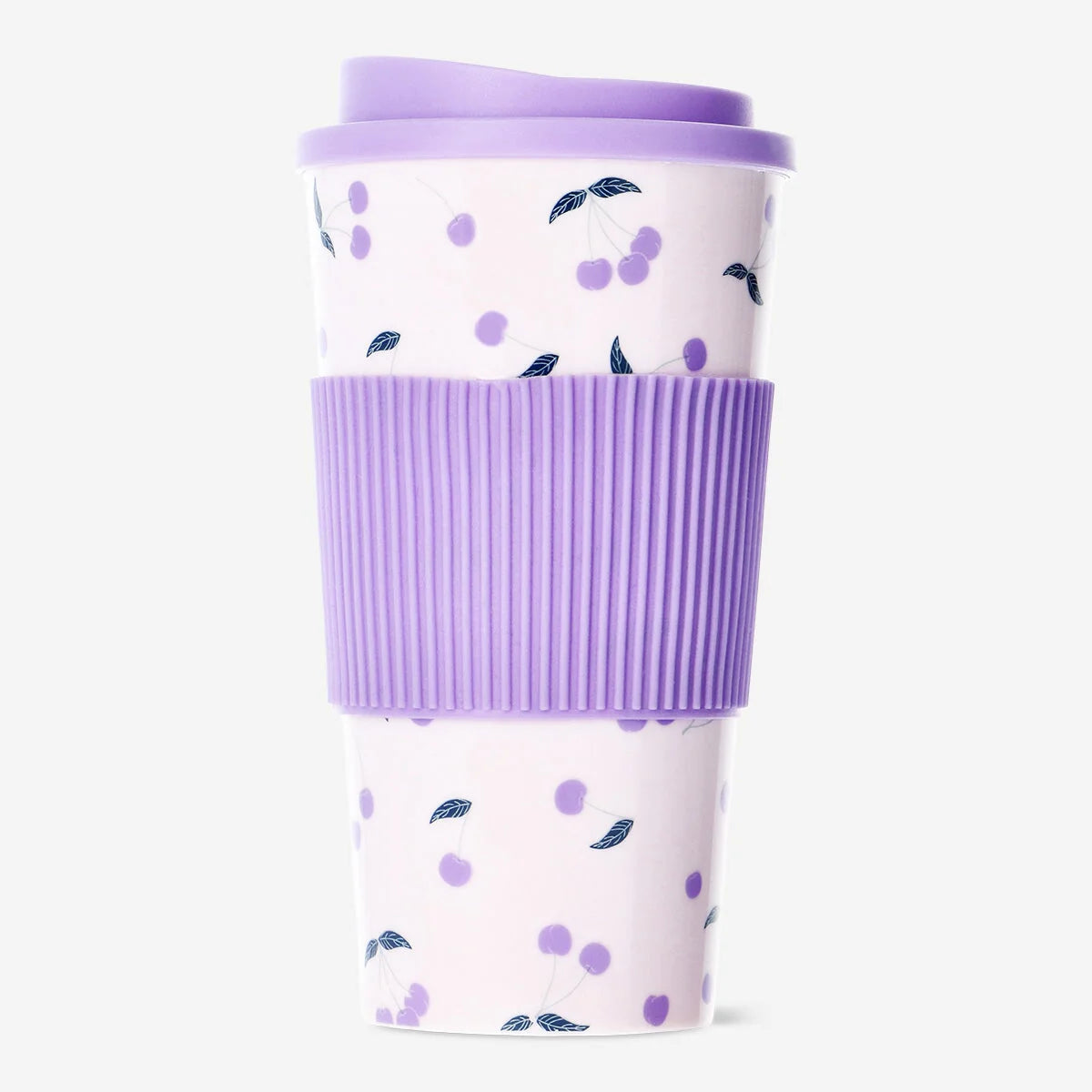 Mug To Go with Lid Cherry Print 450ml Purple