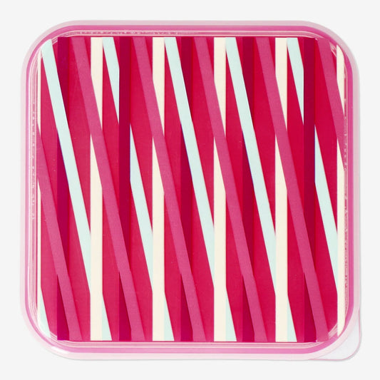 Box Snack with Stripes Print Plastic Large 11.8X11.8X5.5Cm