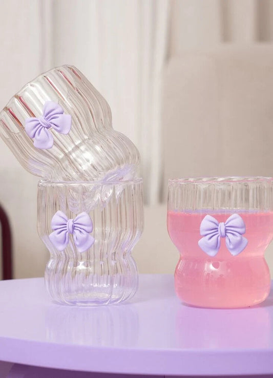 Drinking Glass With Embossed Purple Bow