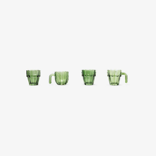 Drinking Glass 4Pcs Cactus Shape Green