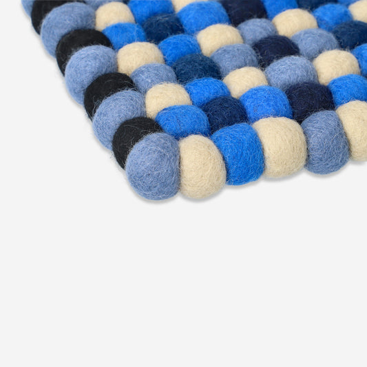 Coaster Square Felt Balls Blue 17X17Cm