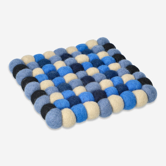 Coaster Square Felt Balls Blue 17X17Cm