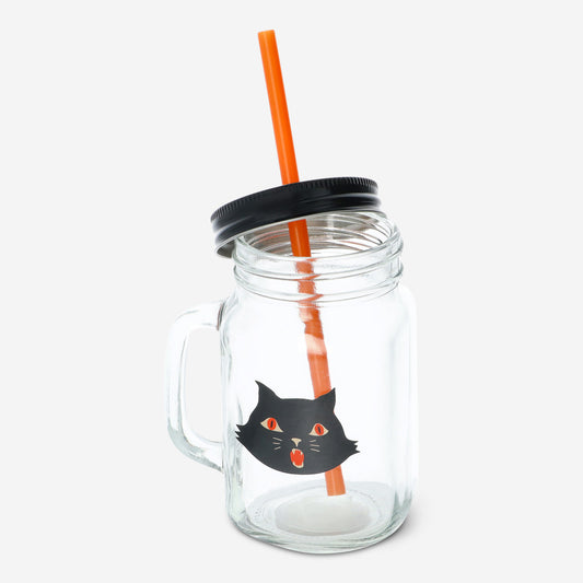 Cat -Jar with Lid And Straw - 450 ml