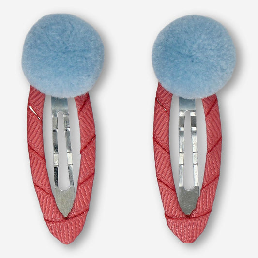 Hair Clips Pom Pon Blue/Pink 2 Pcs