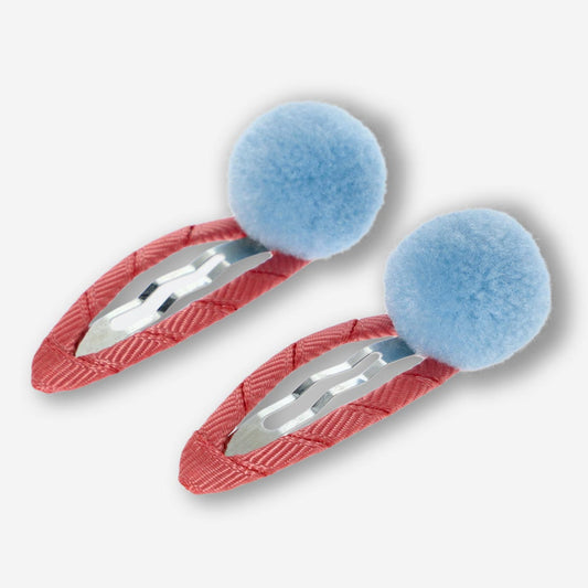 Hair Clips Pom Pon Blue/Pink 2 Pcs